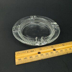 Vtg Clear Glass Round Ashtray Ribbed Textured Tabletop Damaged Lightly READ